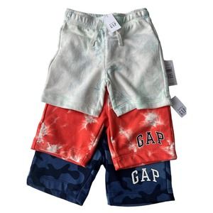 3 pairs NWT Baby Gap Logo Shorts 4T/4Yrs. Orange Tiedye/Blue tiedye/Camo print